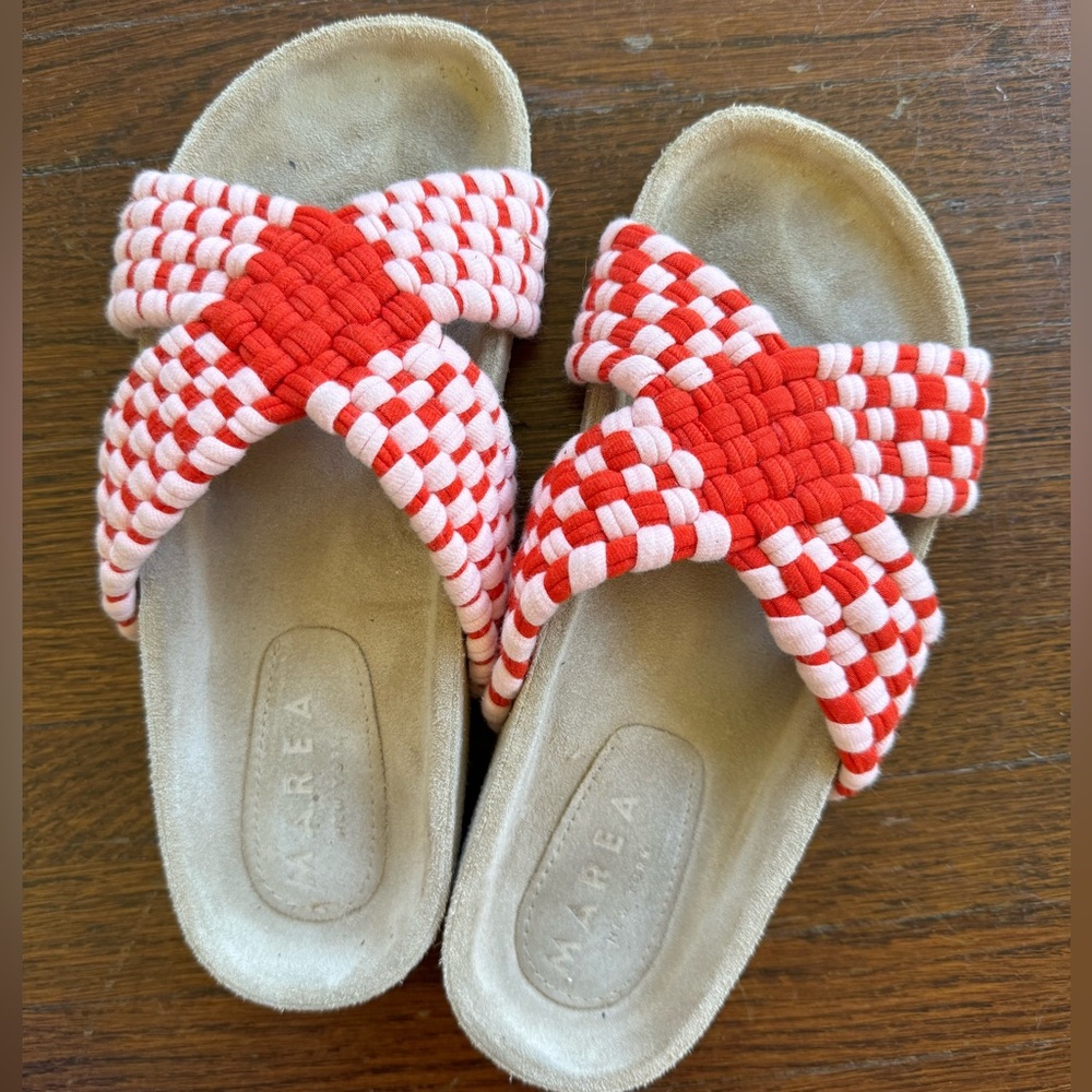 Light Pink/ Red Marea New York Cruzado woven sandals